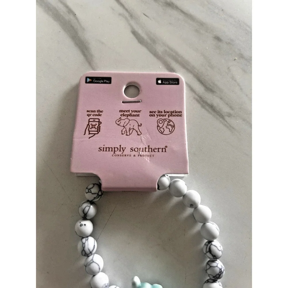 Simply Southern Conserve & Protect Tracking Lion Bracelet White Marbled Stones 7